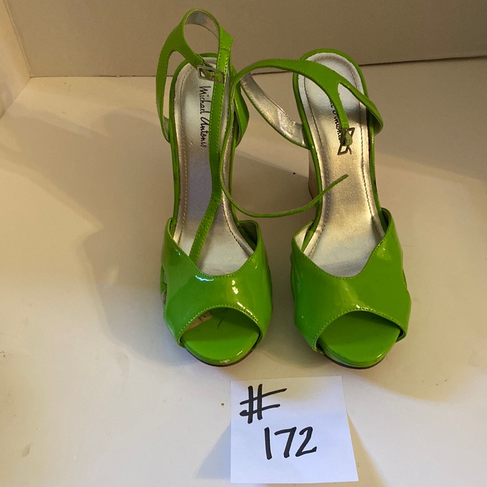 Michael Antonio lime green wedges. 4.5 inches height.